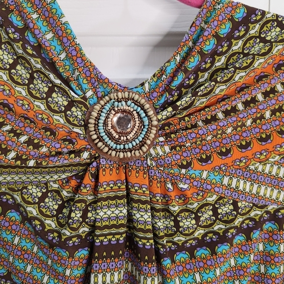 Mlle Gabrielle Women's 2X Maxi Dress Multi Color Tie around Neck - Picture 8 of 11